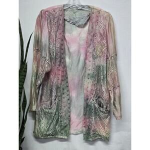 Women Floral Chiffon Kimono Cardigan Open Embroidered Sheer Top S Fairy Ethereal
